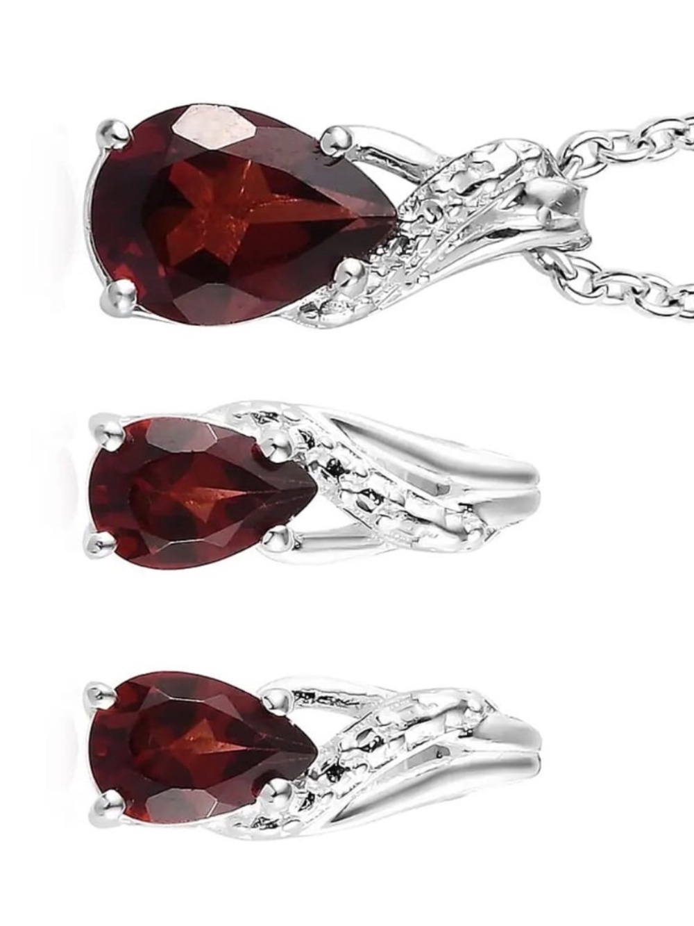 New Mozambique Garnet Solitaire Earrings and Pendant Set